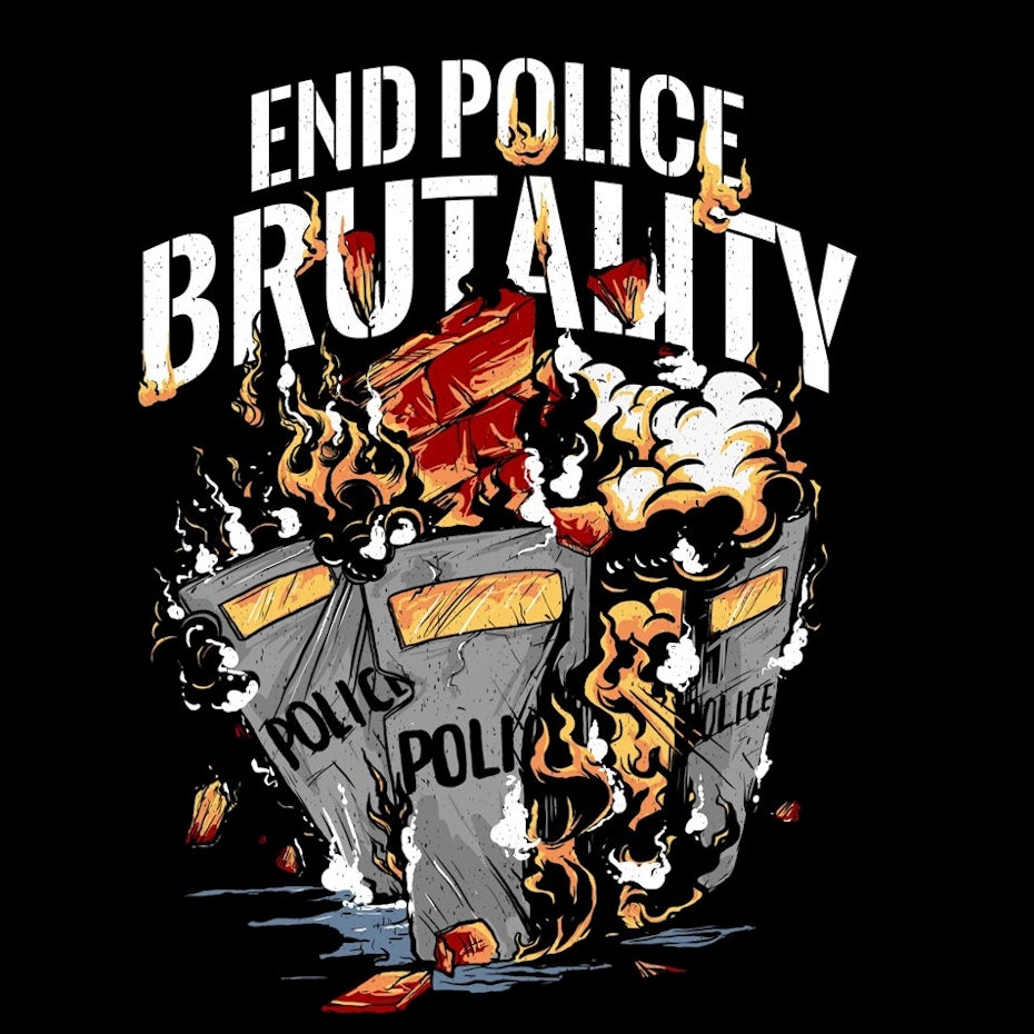 Illustrated t-shirt design protesting police brutality