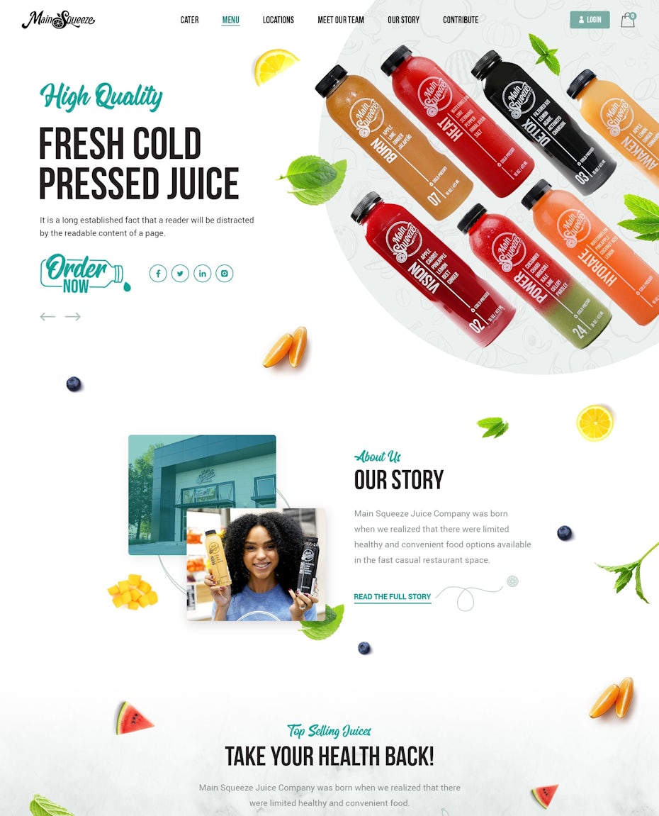Web page design for fresh juice brand