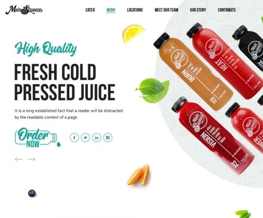 Web page design for fresh juice brand