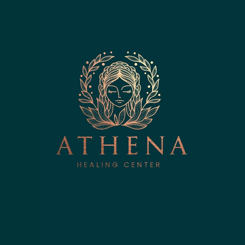 logo design trends example: Symmetrical Athena laurel logo design illustration