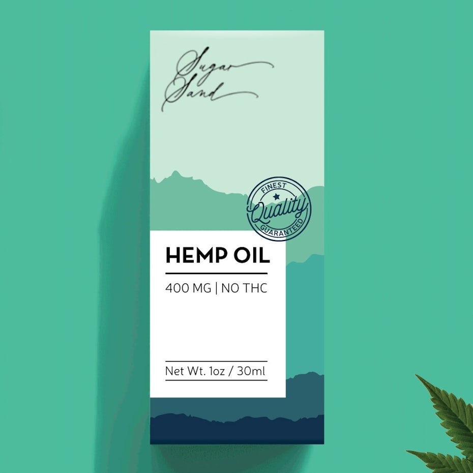 Hemp oil packaging in shades of green
