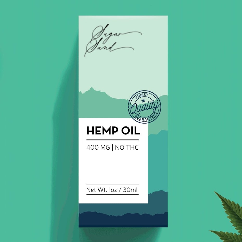 Hemp oil packaging in shades of green