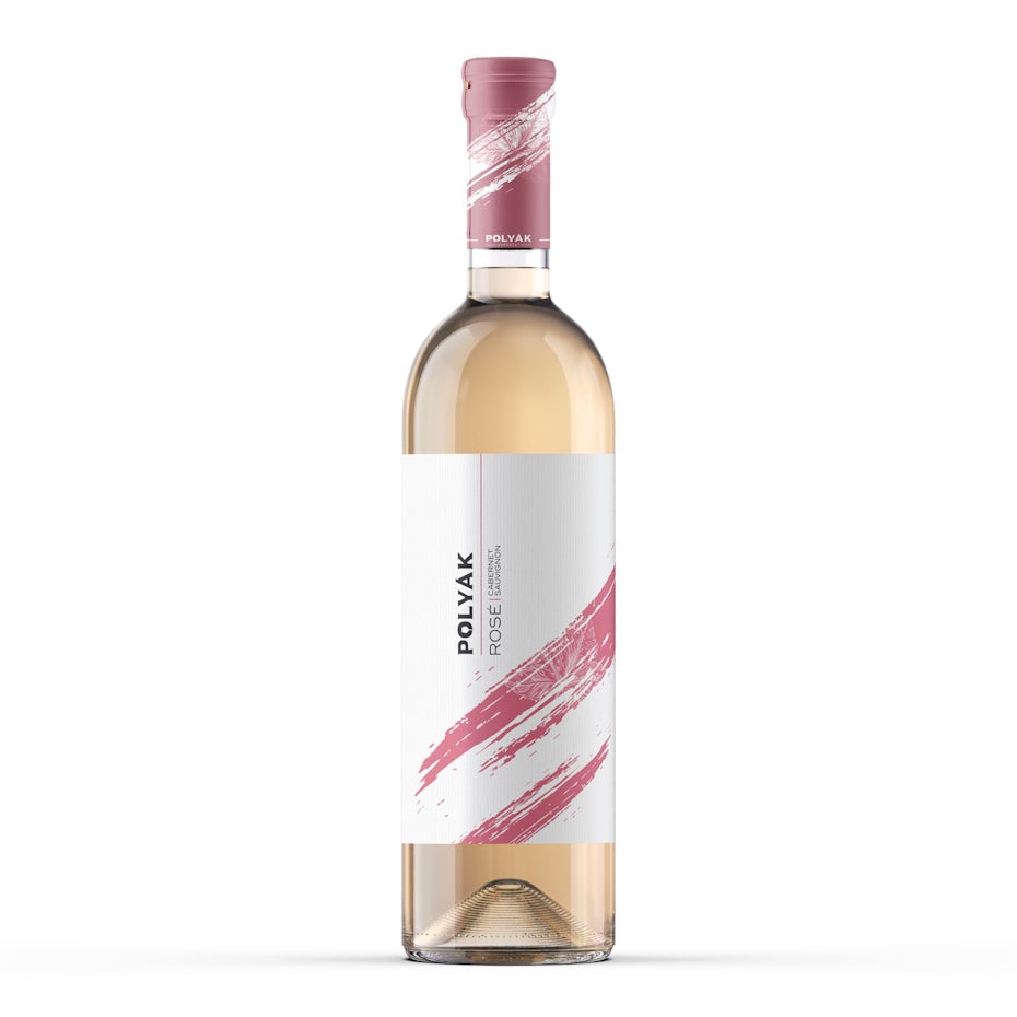 nhãn màu hồng và trắng tối giản cho rượu vang hồng