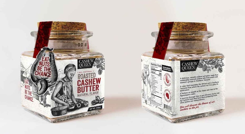 Illustriertes Etikettendesign für Cashewbutter