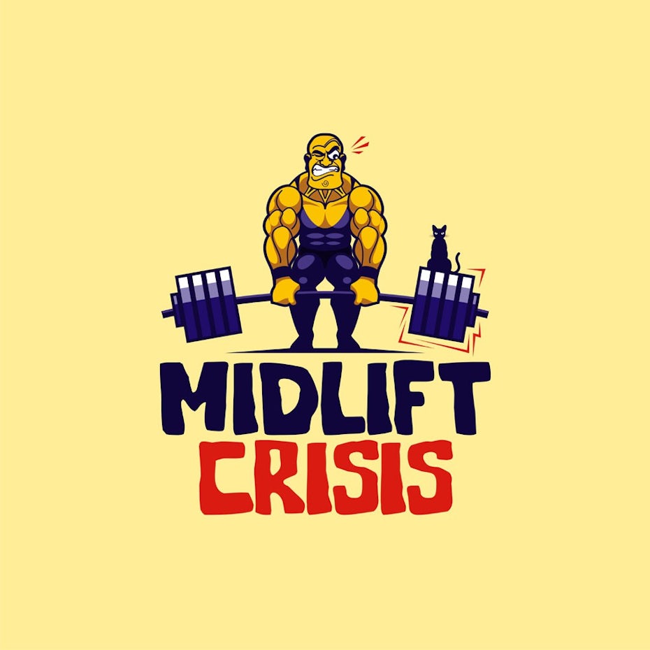 logo design trends example: Funny weightlifting fitness logo design