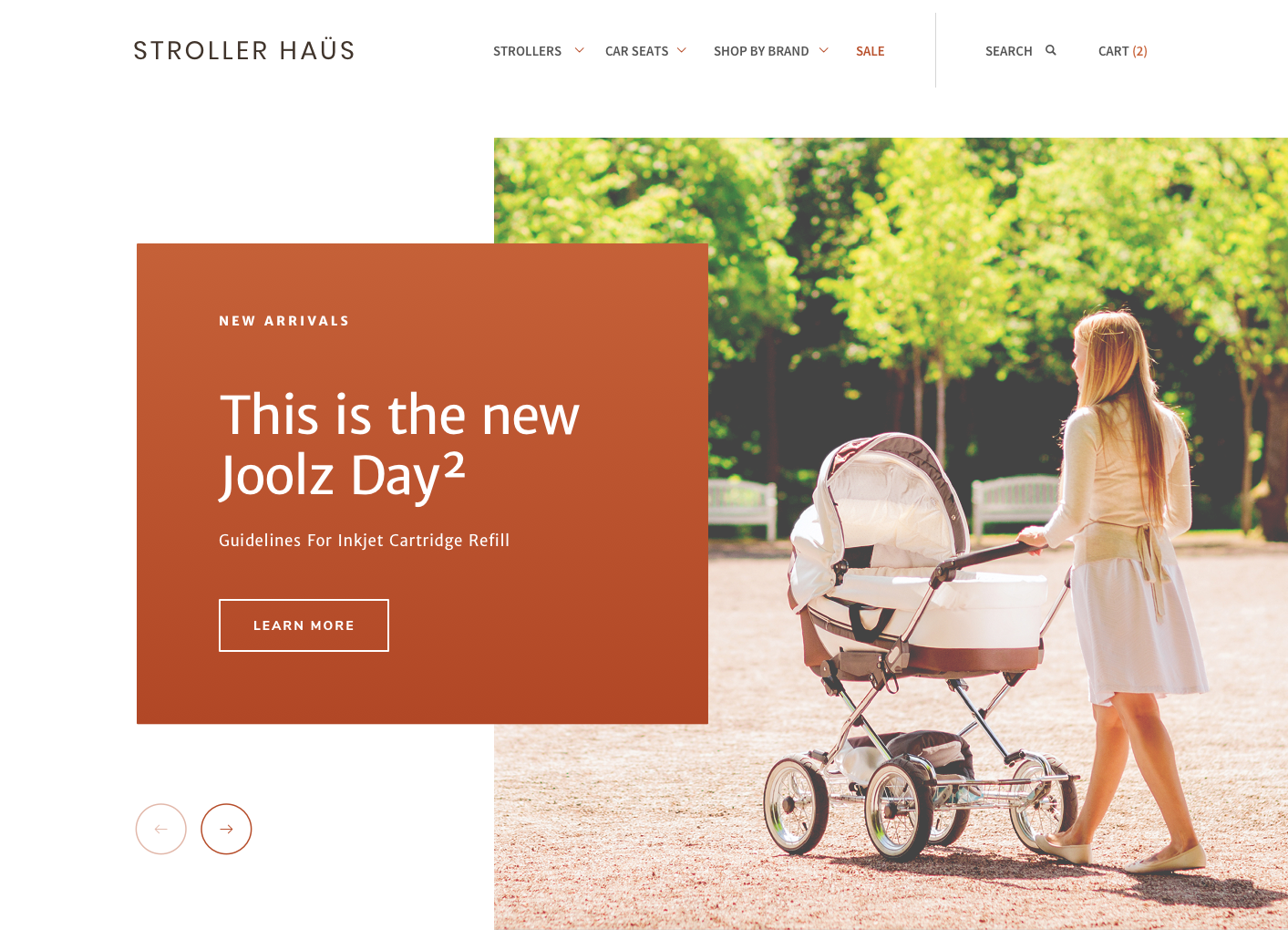 Stroller product web page design with warm colors