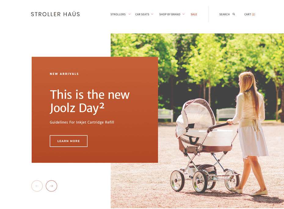 Stroller product web page design with warm colors