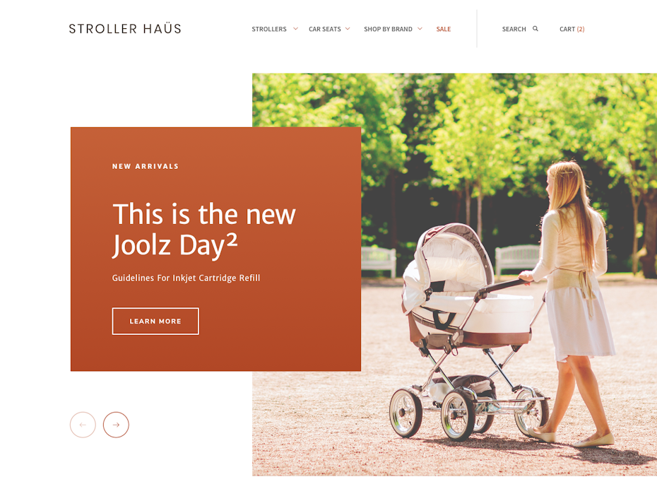 Stroller product web page design with warm colors