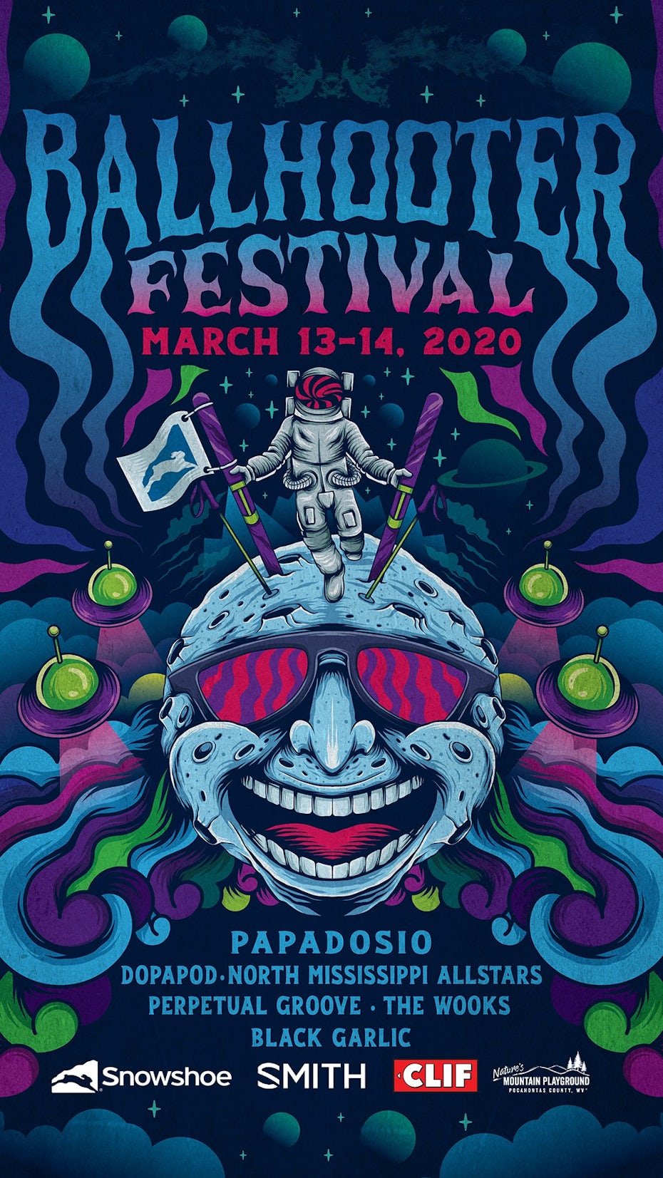 Tendencias de diseño gráfico inspiradoras:  Ilustración de cartel psicodélico para un festival de música.