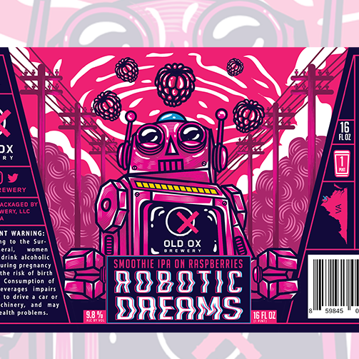 Hand-lettered label design with glitch effect