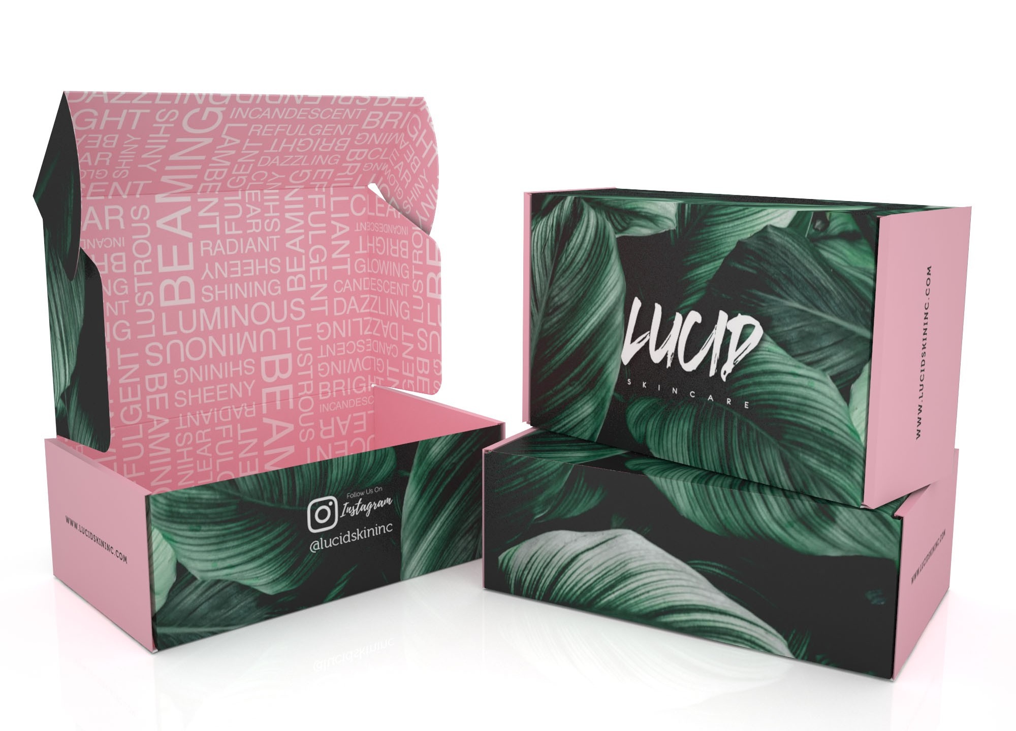Pink Skin Care Product Packaging With Green Leaves