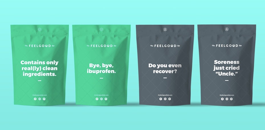 solid color packaging design trend: green and gray pouch packaging options