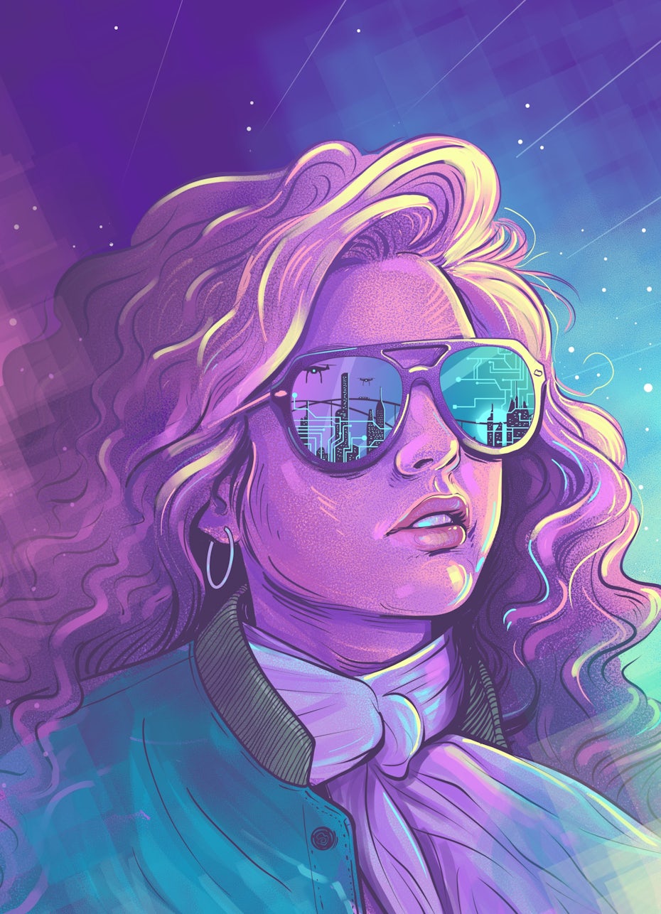 Colorful retro futuristic illustration