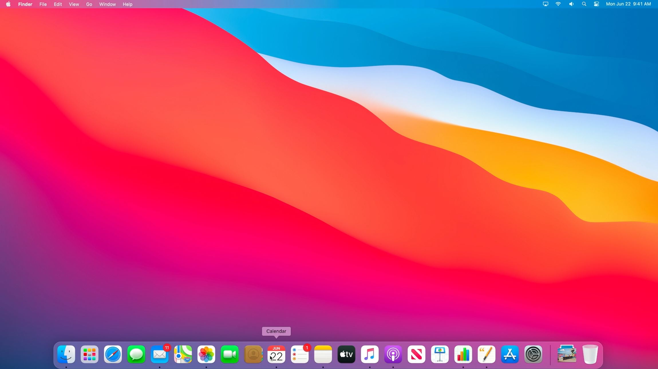 Apple Big Sur OS wallpaper and user dashboard