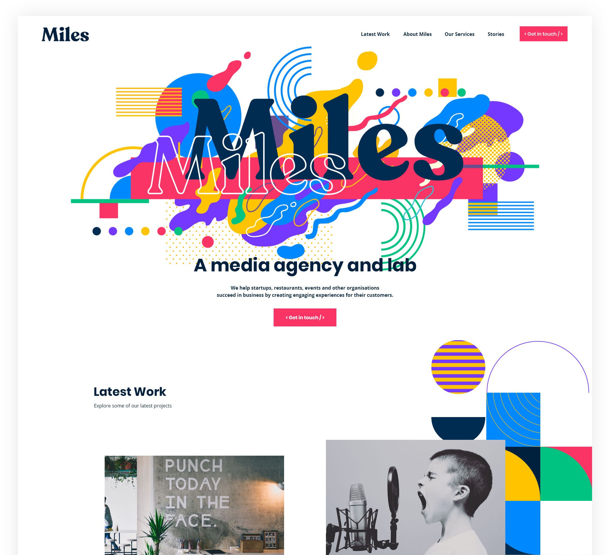 Agency web page design with abstract art elements