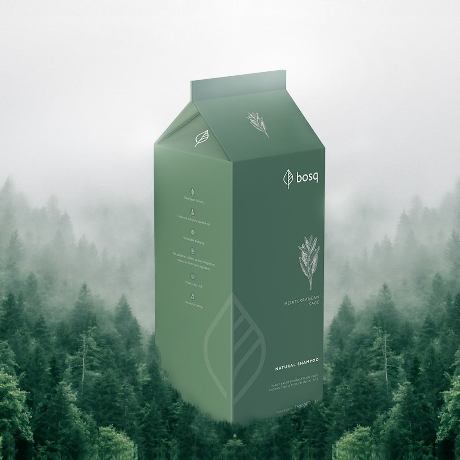 Diseño de cartón verde para empresa de jabón.