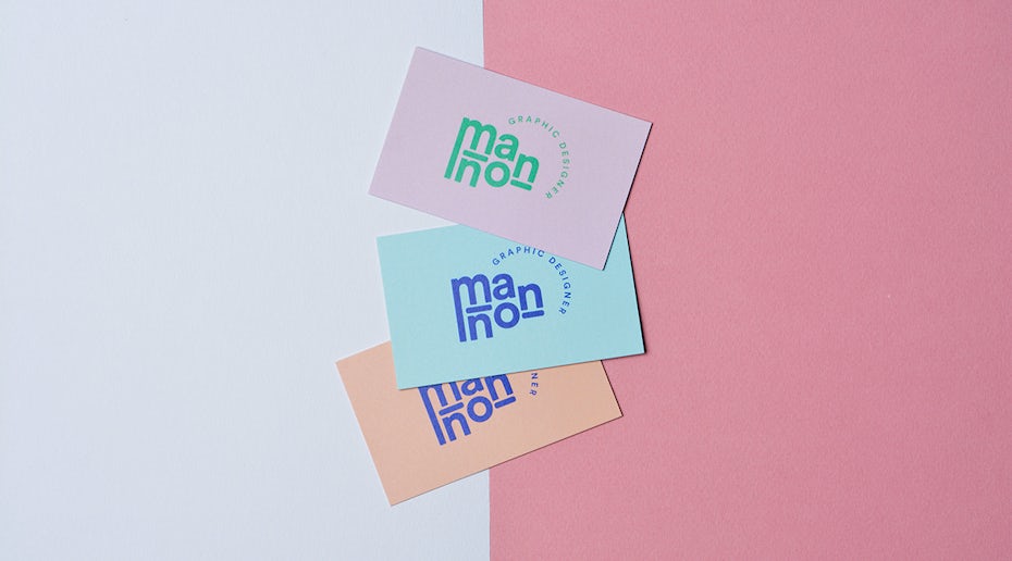 pink, green and peach business cards
