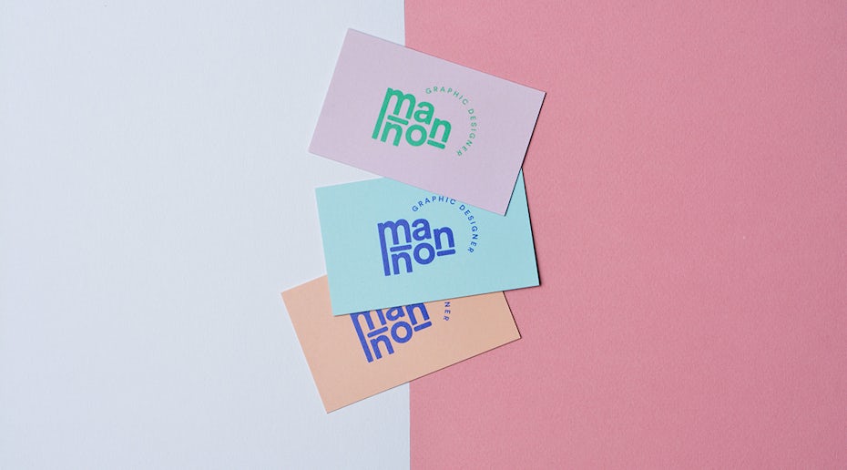 pink, green and peach business cards