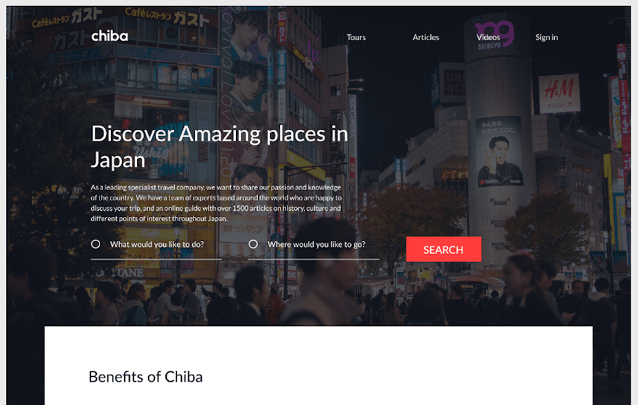 UX trend example: Travel company UX website design