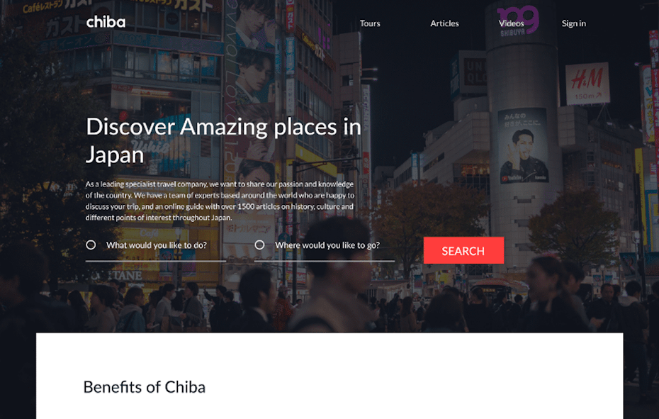 Travel company UX website design