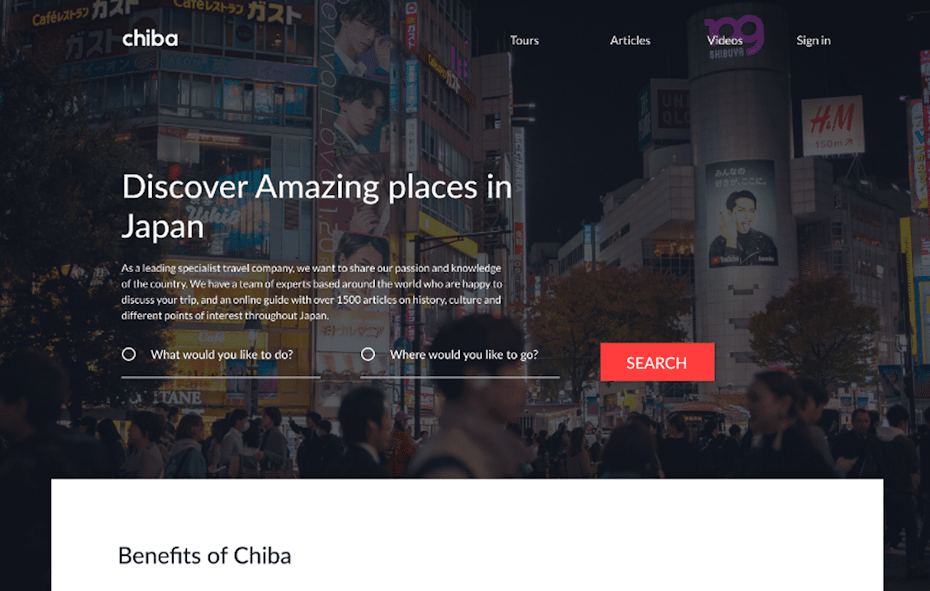 Travel company UX website design