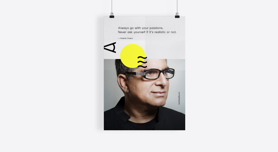 Motivational quote on grey and yellow print publication