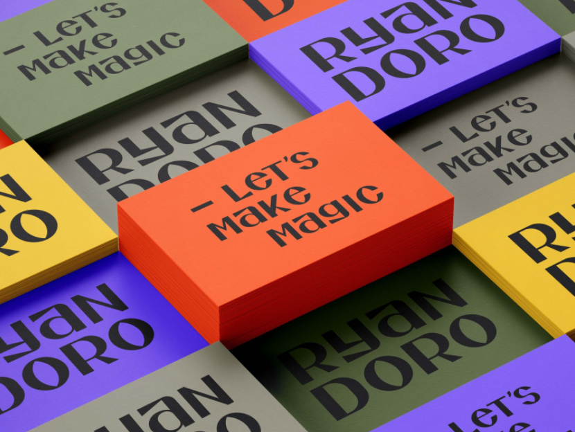 different-colored business cards with text