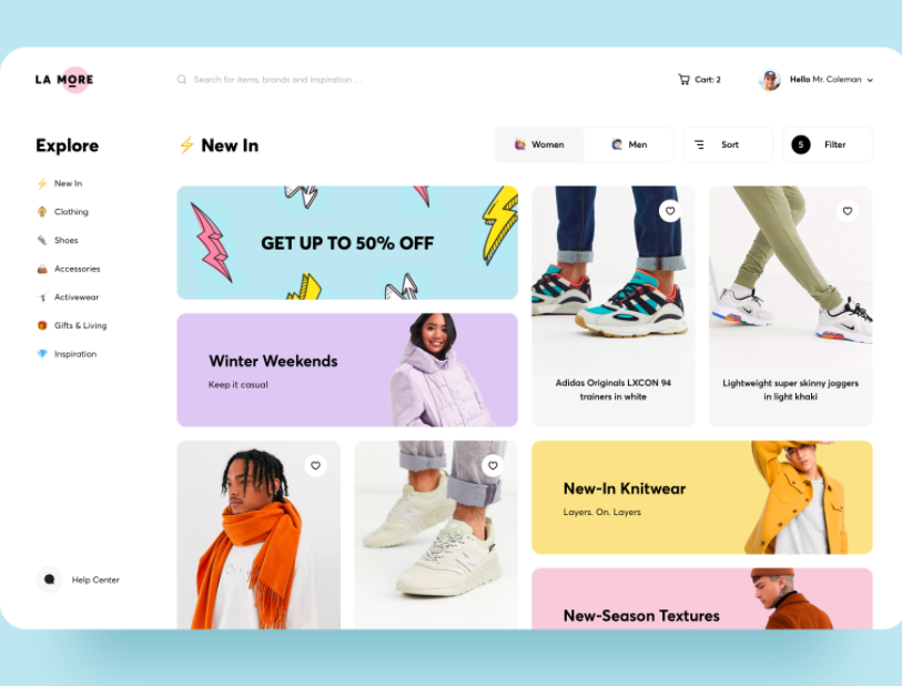 2021 ecommerce design trend example of pastel