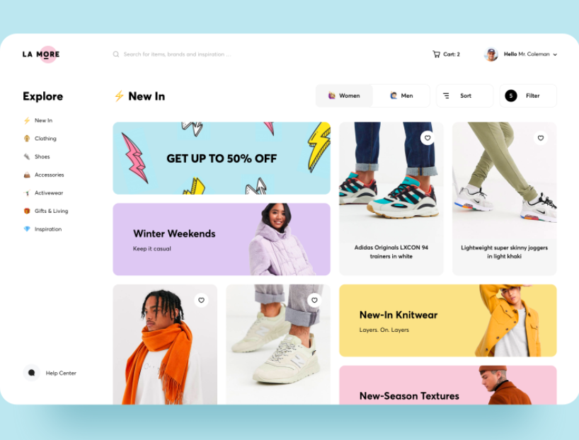 2021 ecommerce design trend example of pastel
