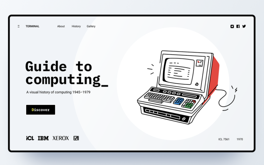 Minimalist retro style UX website header design