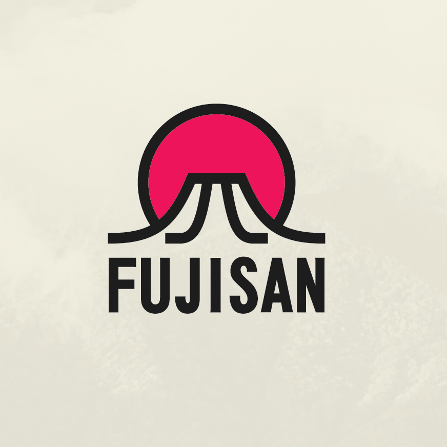 red, black and white logo depicting Mt. Fuji and the rising sun