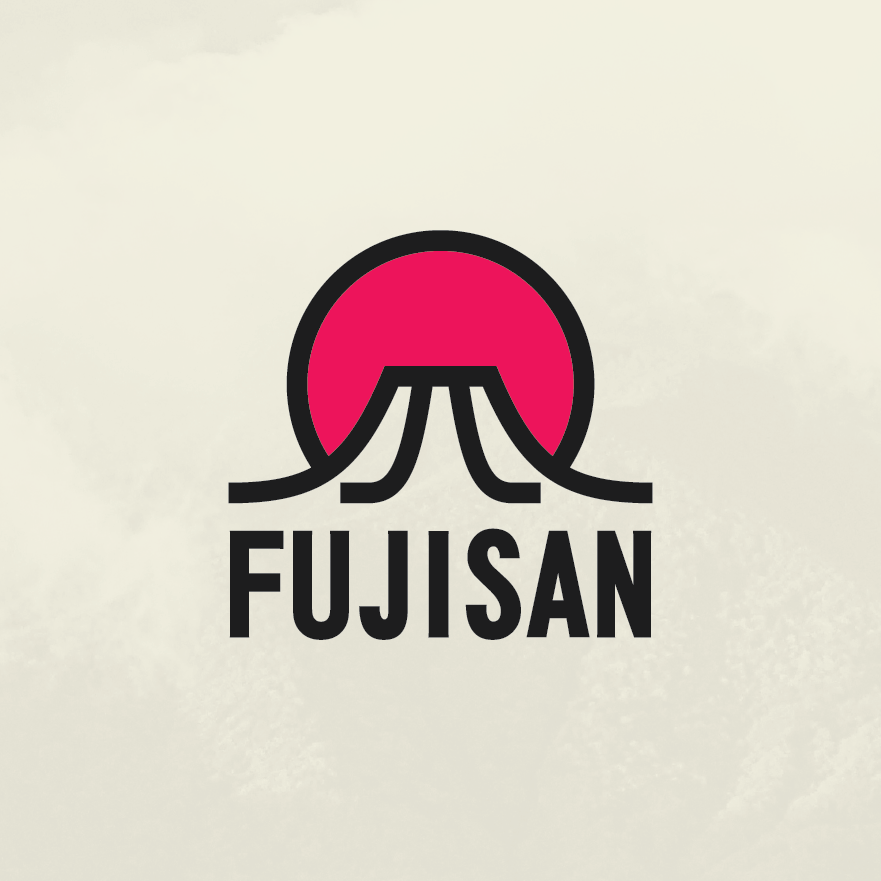 red, black and white logo depicting Mt. Fuji and the rising sun