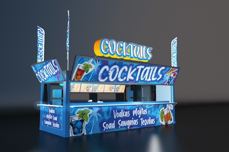 Mockup of a boldly colored cocktail stand