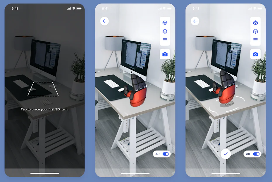 Camera AR app for 3D modelling