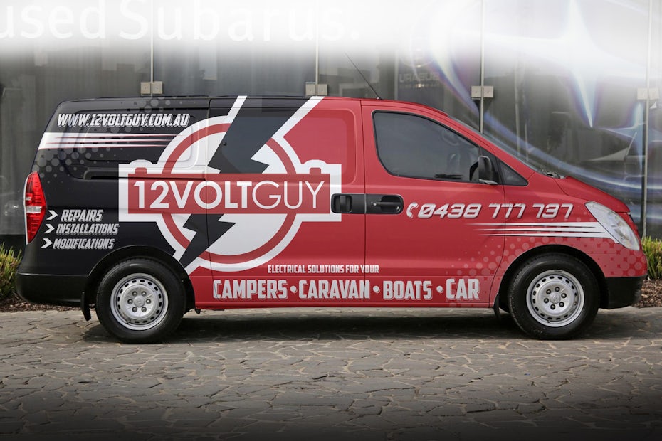 red, black and white van wrap