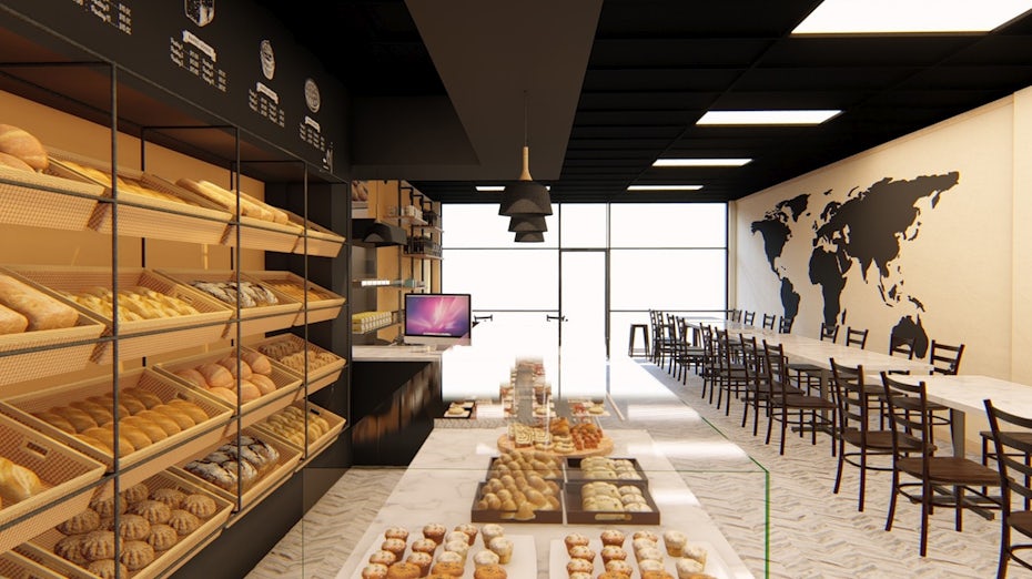 3D render of a bakery interior