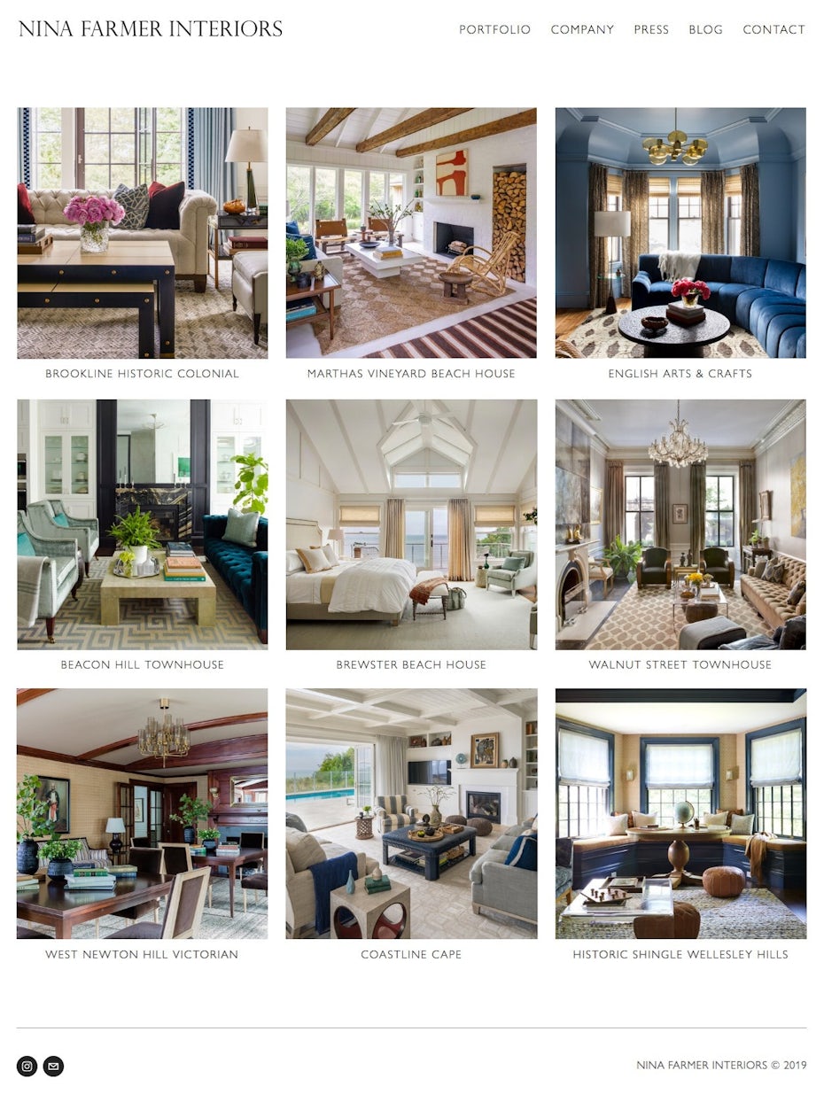interior designer online portfolio landing page and navigation