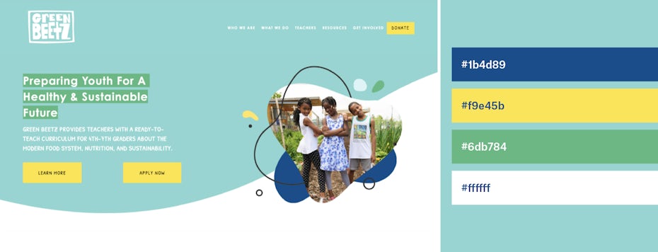turquoise, green and yellow website color scheme