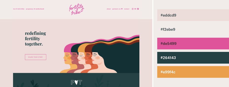 fuschia, green and orange website color scheme
