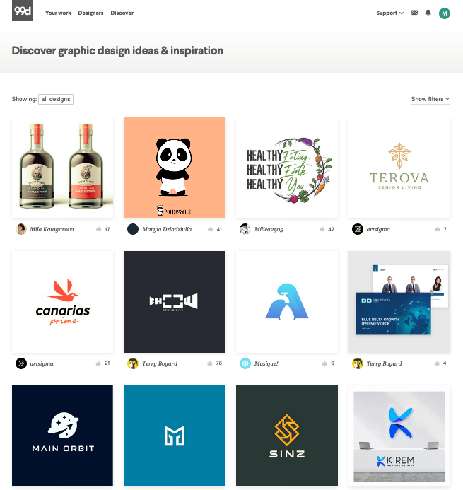 Screenshot from 99designs Discover tool