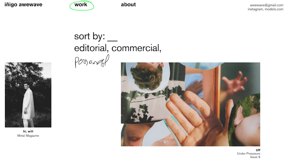 photographer's online portfolio with filter functions