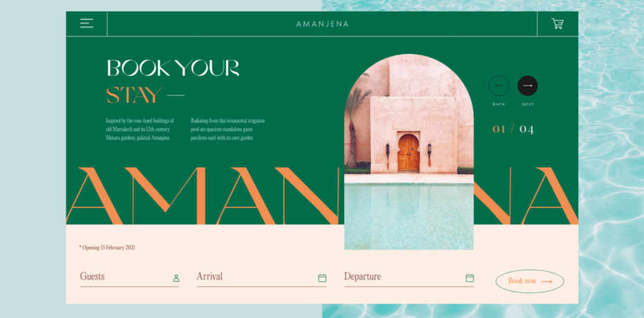 Hotel website in Pastellfarben