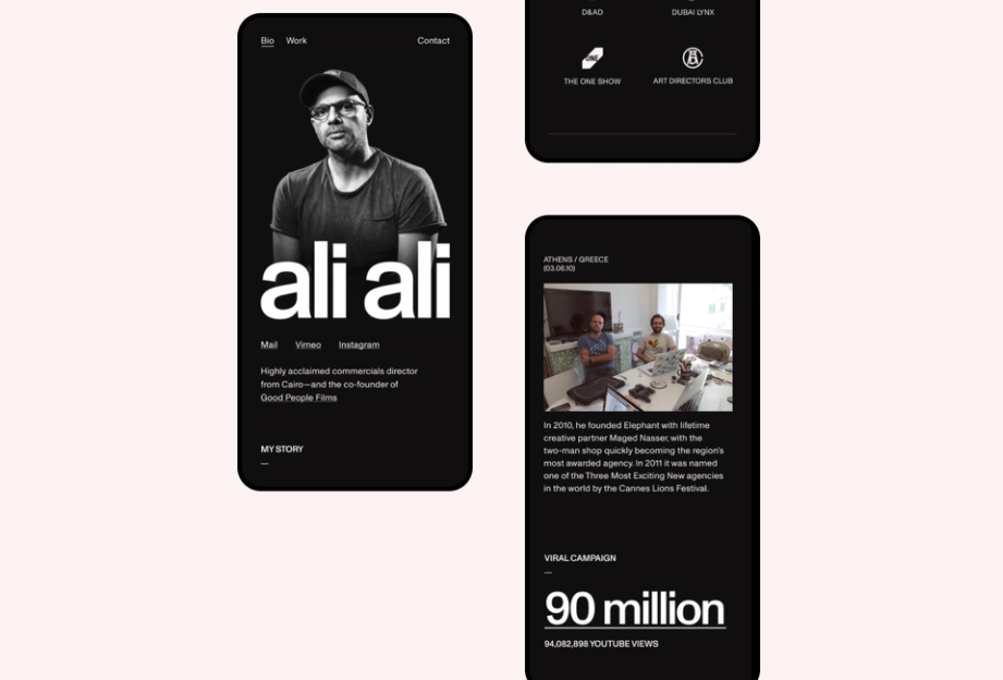 Commercials director’s online portfolio mobile device