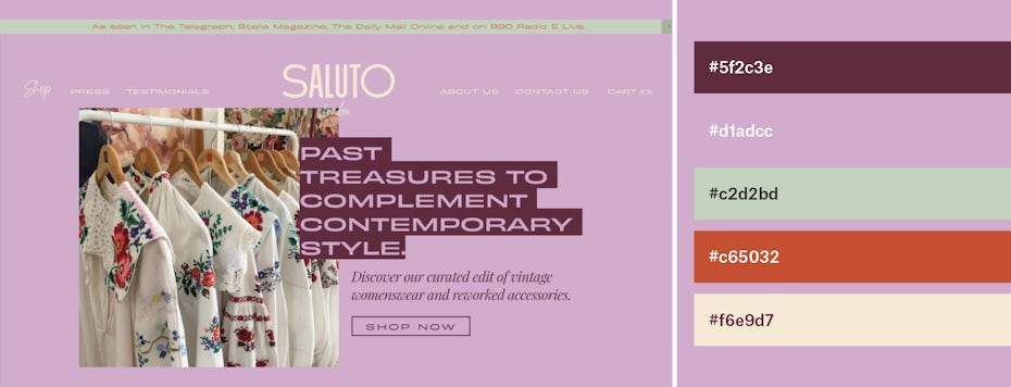 Mauve, green and orange website color scheme