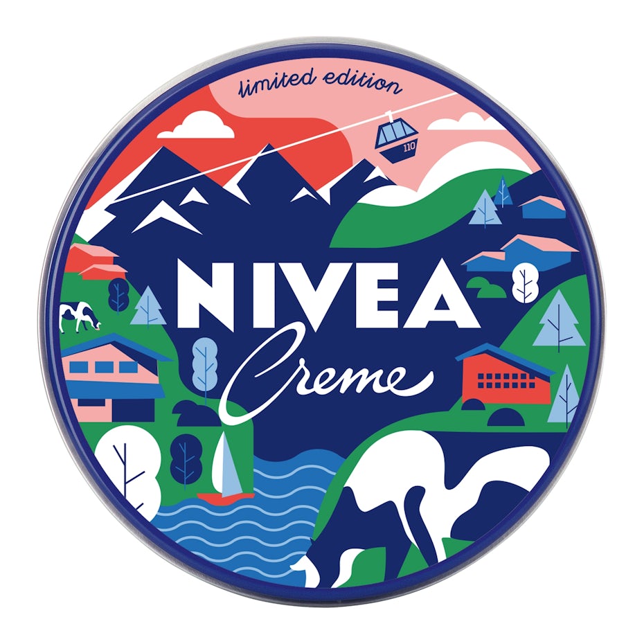 nivea logo design of Swiss countryside