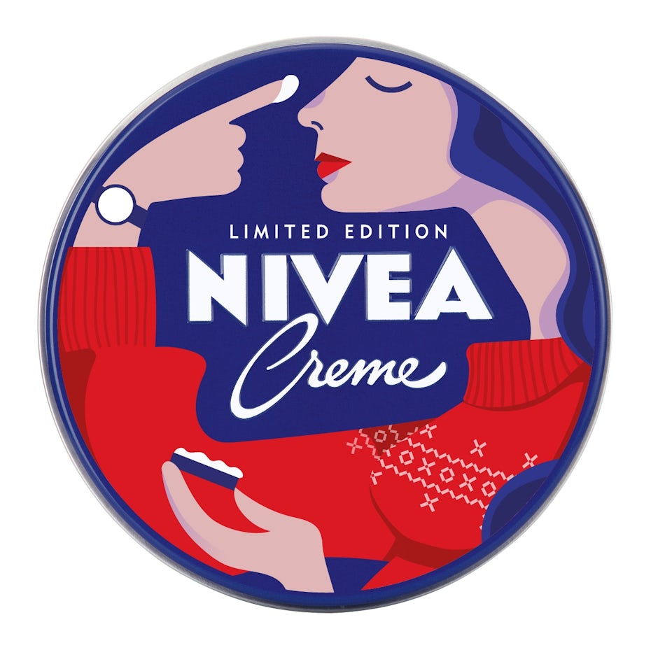 Nivea logo with a woman applying creme