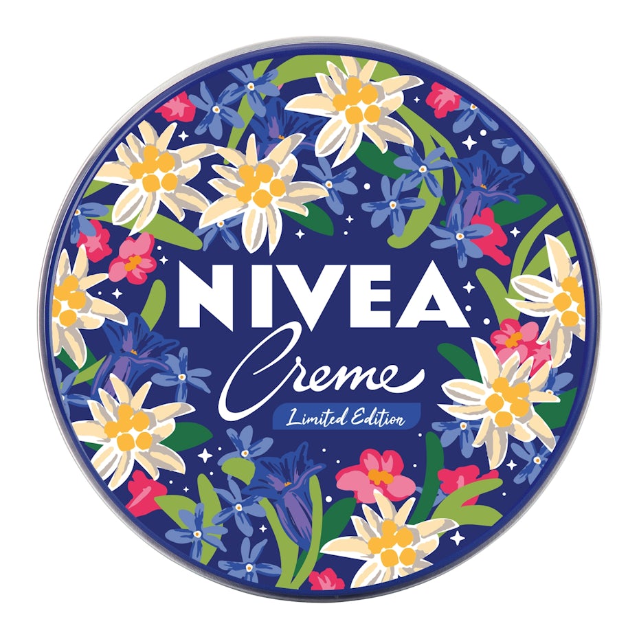 nivea logo design of camping framed with flowers