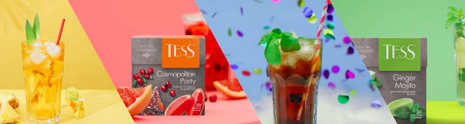 Branding de marque de thé pour TESS avec des emballages dans des tons pastel colorés