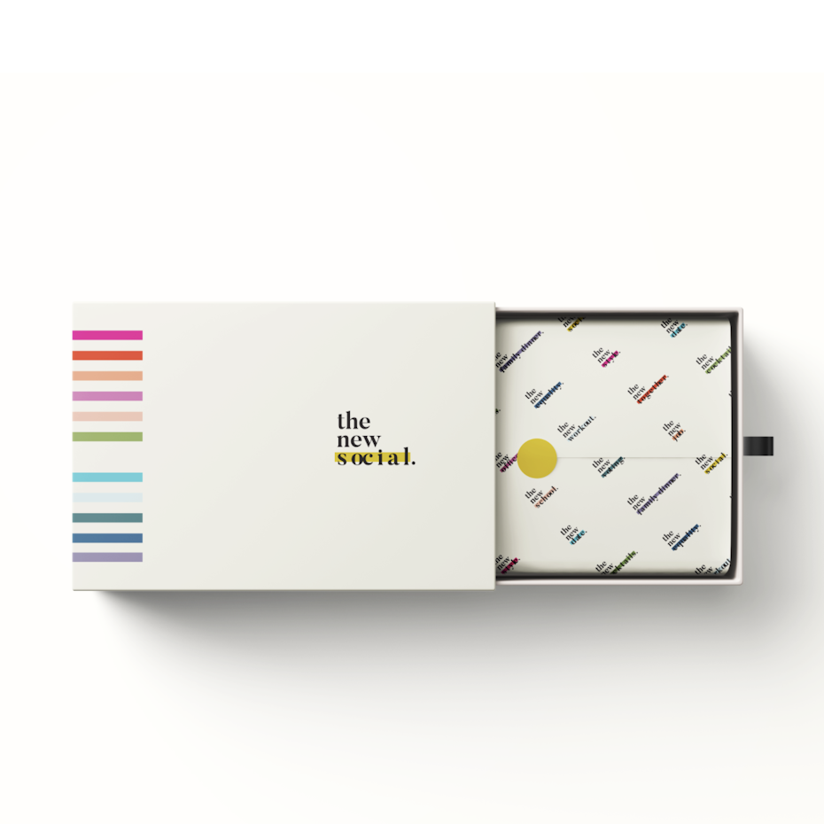 white pull-out box with rainbow stripes