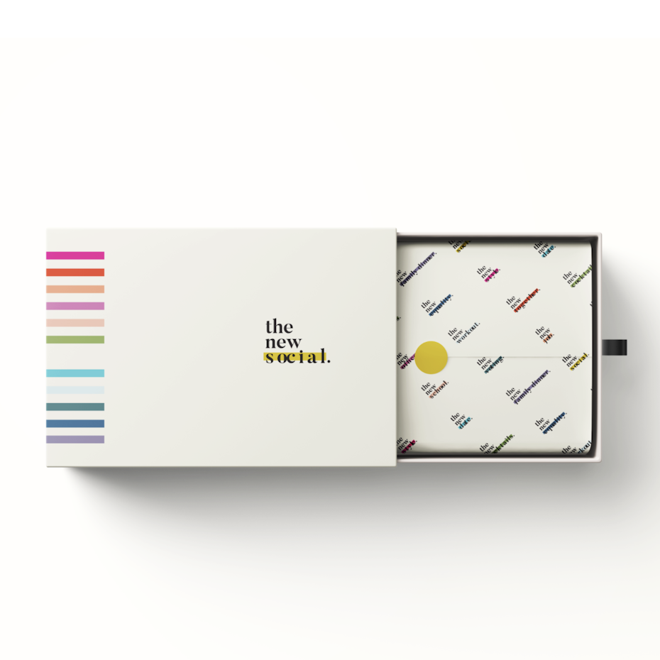 white pull-out box with rainbow stripes
